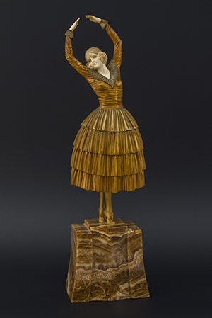 Demeter CHIPARUS - Danseuse de ballet. Sculpture chryséléphantine en bronze doré et ivoire, socle en onyx